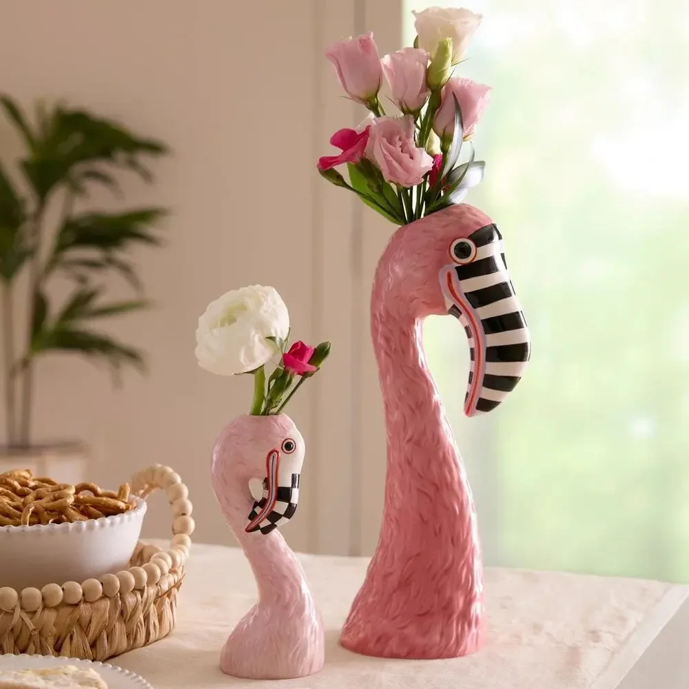 New MacKenzie-Childs Patience Brewster Flamingo Ceramic Bud Vase Chic Homeware